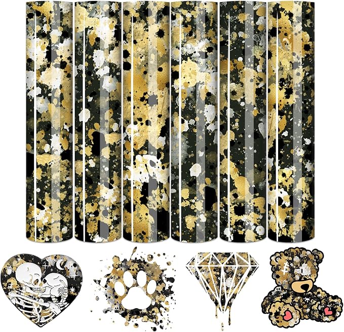 Tintnut Black Gold Splash Heat Transfer Vinyl, stretch washable, works by Tintnut