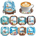 8 PCS Diamond Art Coasters Kits Lighthouse Diamond Painting Coaster | Diamond by Benjenes