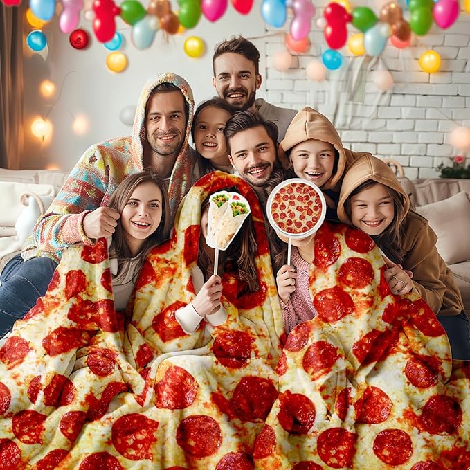 Lhedon Pizza Blanket Adult Size, Blankets Queen Size, 80 Inches Round Pepperoni Pizza Food Blanket, Funny Gift for Women Men, Flannel Blanket for Bed Office Travel