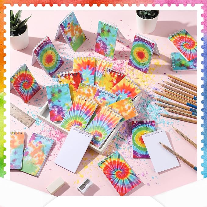 Pajean 48 Pcs Mini Tie Dye Notepads Multicolor 4-in-1 Rainbow Pencils Spiral - Image 4