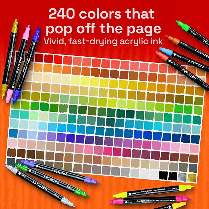 ARTISTRO 240 Precision Dual-Tip Acrylic Paint Markers – Paint Pens Set - Image 3