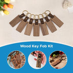 OMTech Wooden Keychain Blanks, Wood Key Chain Bulk, Unfinished Wooden Key Rings - Image 3