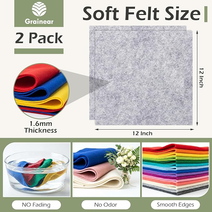 Gray Soft Felt Sheets for Crafts, 1.6mm Thick, Handmade Crafts, DIY Projects - Image 3
