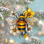 Christmas Bee Acrylic Ornament, Faux Stained Glass Acrylic Bee Hanging - Image 2