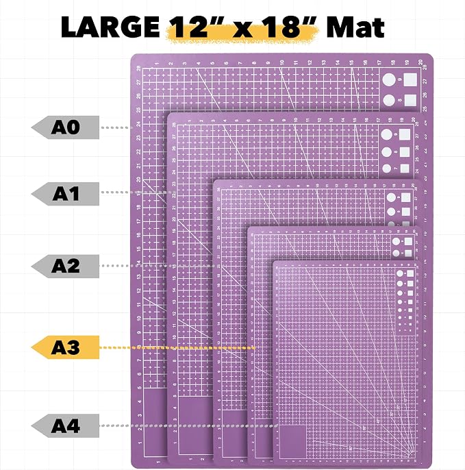 Mandala Crafts Self-Healing Cutting Mat Set – 12" x 18" A3 Purple Pink - Image 3