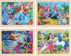 Wooden Puzzles for Kids Ages 4-6, 4 Packs 24 PCs Unicorn Mermaid Princess Fairy - Image 5