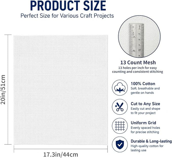 13 Mesh Needlepoint Canvas20x17.3，Blank Needlepoint Canvas 100% Cotton | - Image 2