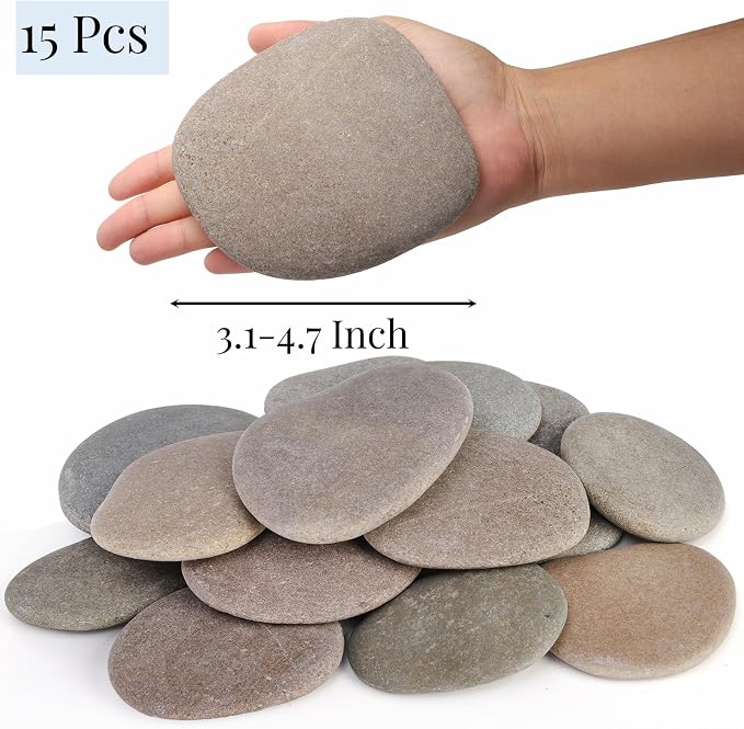 Mezchi 15 Pack Extra Large Flat River Rocks, 3.1-4.7 Inch Smooth Painting Stones - Image 2