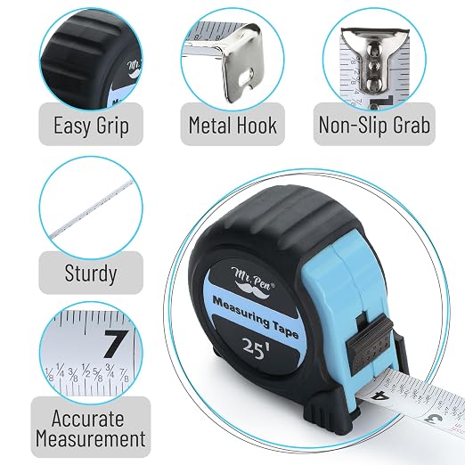 Mr. Pen- Retractable Tape Measure 25 ft, 2 Pack, Sky Blue, Easy Read | Steel - Image 4