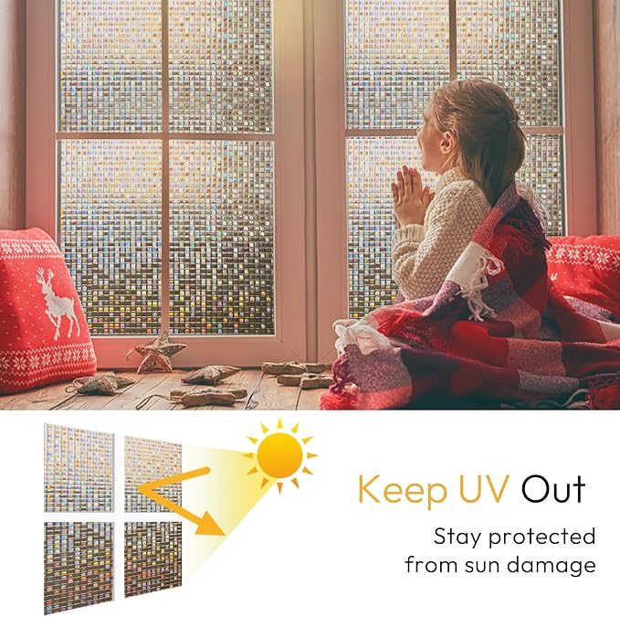 rabbitgoo Window Privacy Film, Mosaic Stained Glass, UV Blocking Reduce Heat - Image 3