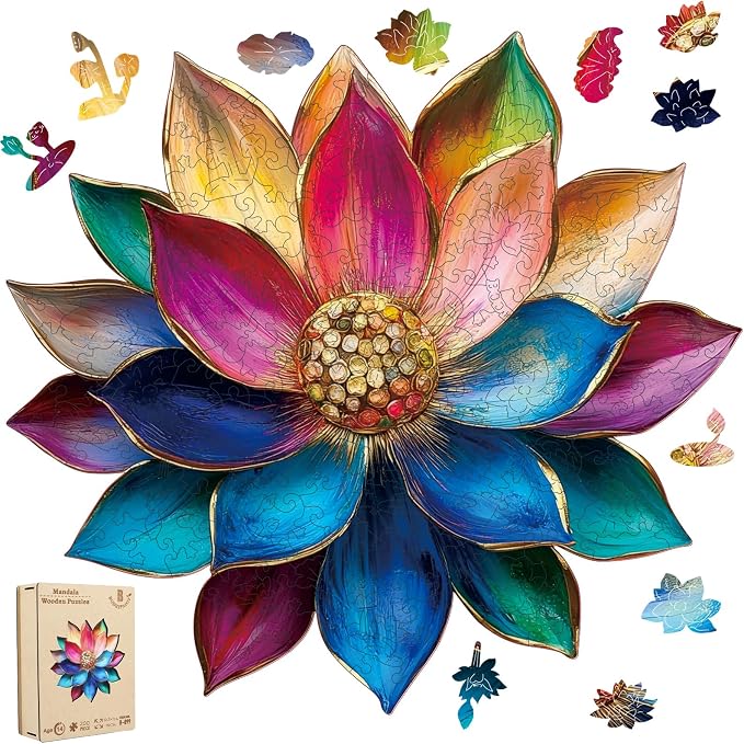 Wooden Puzzles for Adults, Lotus Flower Jigsaw Puzzles 5MM, 200 Pieces Unique by BODHIPNJOY