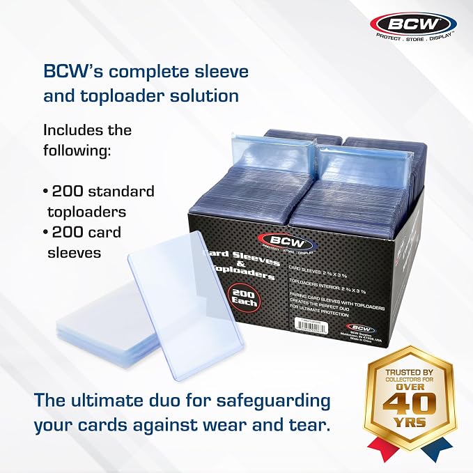 BCW Card Sleeves and Toploaders Combo Pack | 200 Toploaders & 200 Penny Sleeves - Image 2