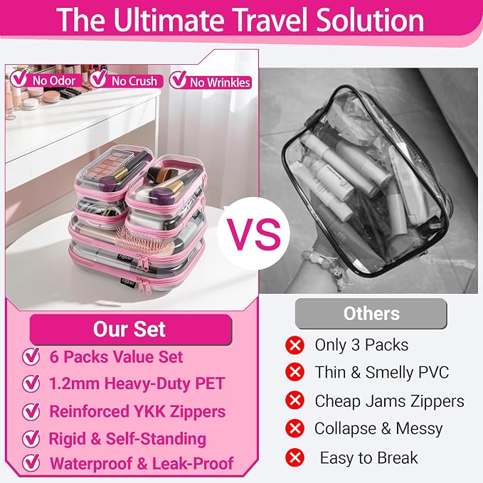 6 Pack Pink Clear Hard Shell Beauty Organizer, 1.2mm Heavy Duty Crush-Proof - Image 2