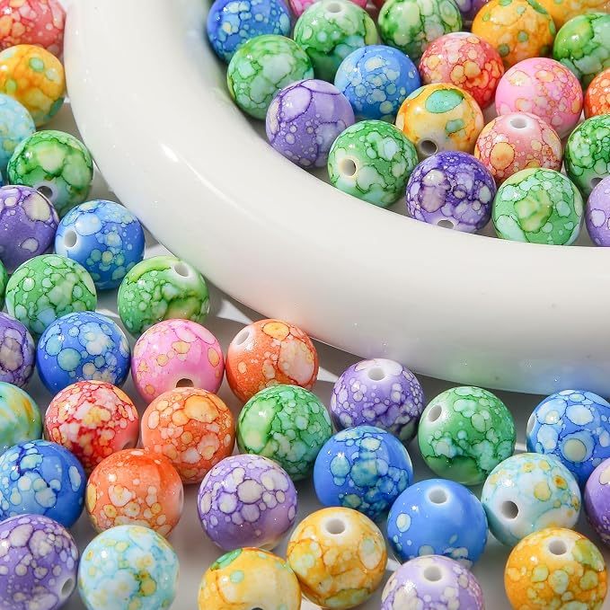 16mm Acrylic Beads 100pcs Chinese Ceramic Style Spacer Bead Loose Beads - Image 4