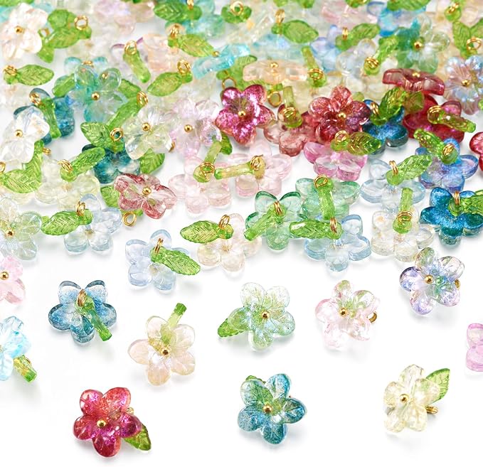 FASHEWELRY 120Pcs 12 Colors Transparent Glass Flower Charms 19mm Colorful - Image 7