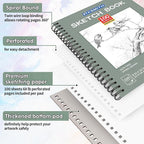 FIXSMITH 9"X12" Green Sketch Book, 100 Sheets Spiral Sketchbook, Acid Free - Image 3