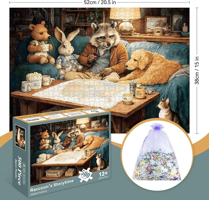 500 Piece Puzzle for Adults –Raccoon Grandpa Telling Stories Jigsaw Puzzles 500 - Image 2