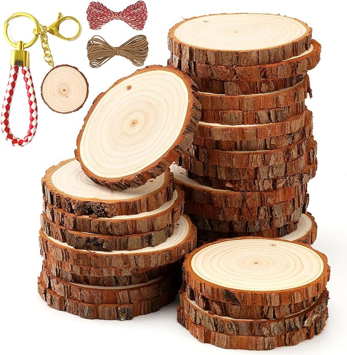 SENMUT Unfinished Wood Slices 30pcs 2.4"-2.85" Wood Circles by SENMUT