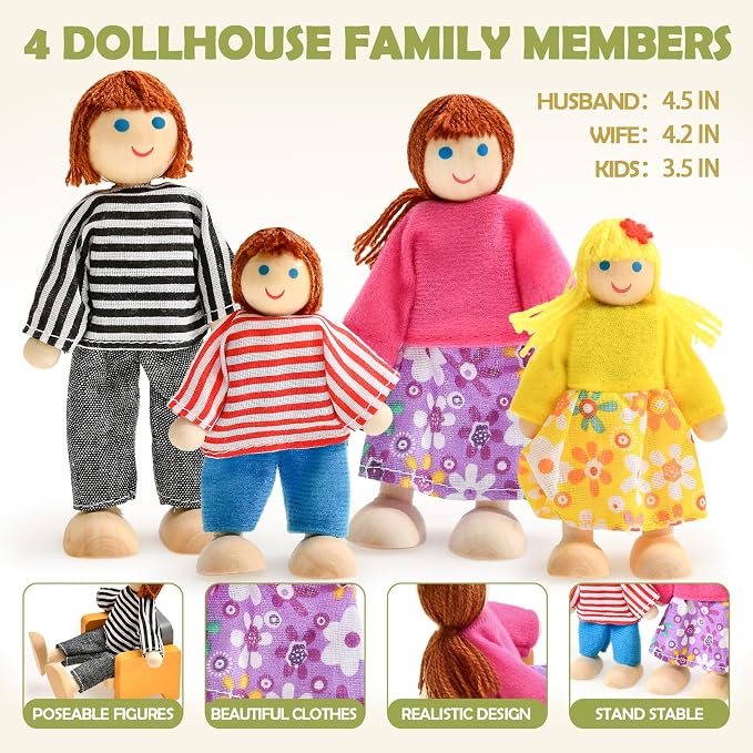 Toyssa Wooden Dollhouse Furniture Set, Pretend Play Toys Birthday Gift - Image 6