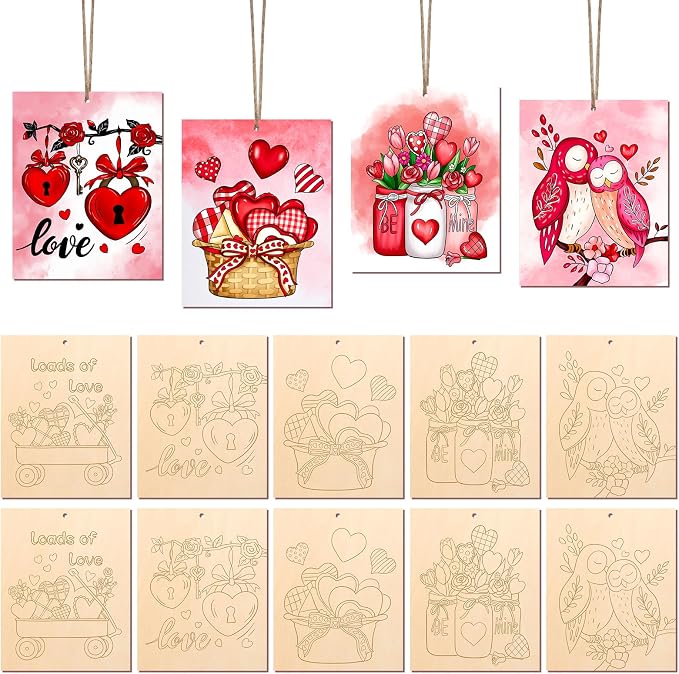 COCHIE 10 Pieces Large Valentines Day Unfinished Wood Crafts to Paint by COCHIE