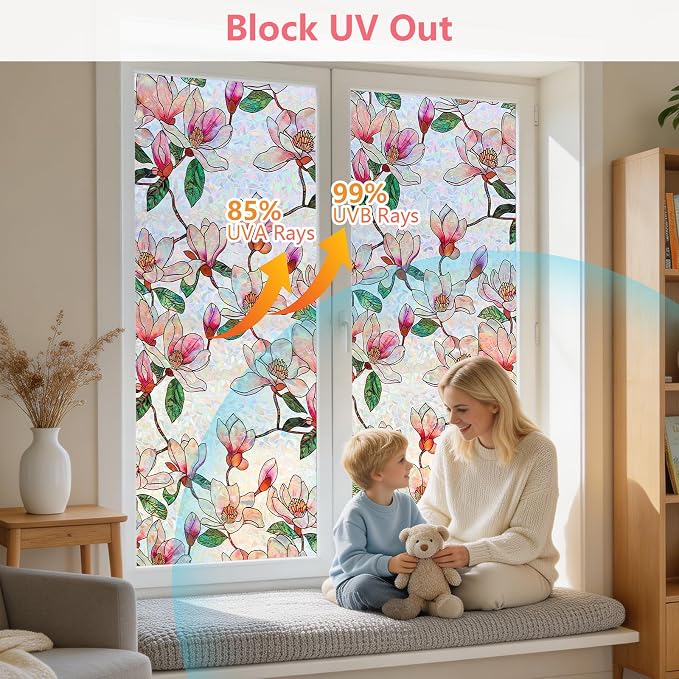 NINETREX Window Privacy Film, Stained Glass Floral Window Clings, Static Cling - Image 3