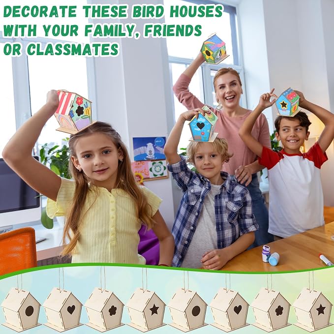 DoubleFill 36 Pcs 4. 33" DIY Wooden Birdhouses Craft - Image 7
