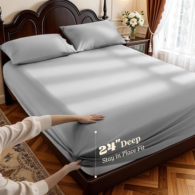 LBRO2M 100% Cotton Sheets Set Deep Pocket 24", 1000 Thread Count Queen Size 4 - Image 2