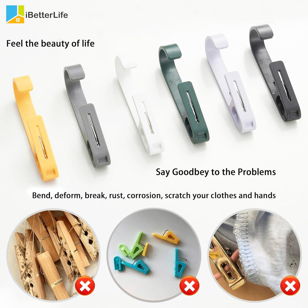 iBetterLife Clothes Pins Laundry Hooks - Heavy Duty Outdoor Towel Hanger with Clips for Hanging Socks Boot Bras Shower Pegs Closet Organizer Clamps for Bathroom Wardrobe Kitchen Office, 4Pcs Gray