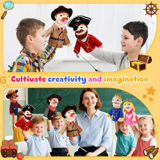 6 Pcs Role Play Hand Puppets Profession Worker Entrepreneur Plush Toys - Image 6