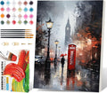 Framed Paint by Numbers Kit for Adults Beginner, London City View Street by Fountor