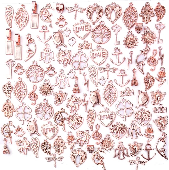 100pcs Rose Gold Mixed Charms Pendants Tibetan Alloy Vintage Charms Wholesale by Unknown