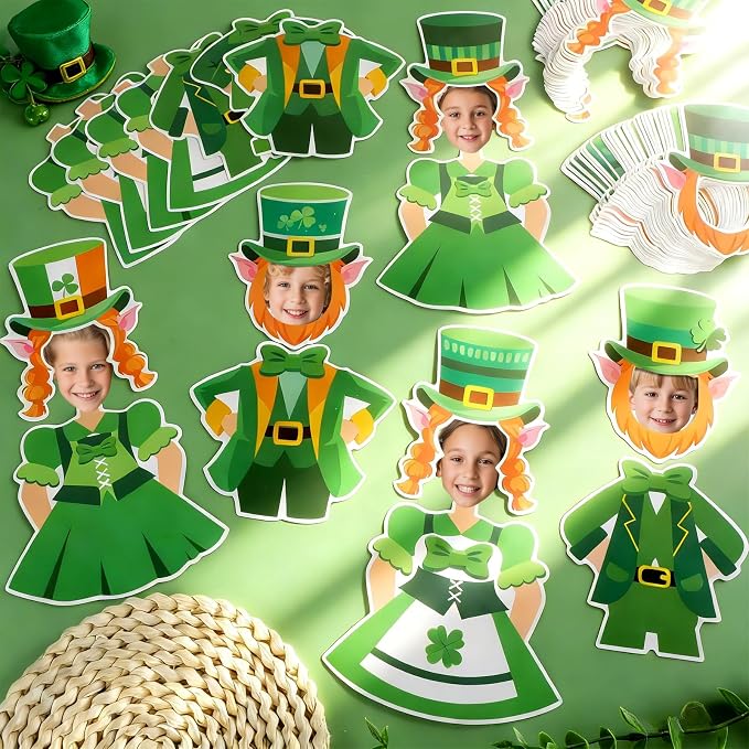 OBUSATT 60 Pcs St. Patrick's Day Leprechaun Hats Theme Cutouts Hat and Beard - Image 4