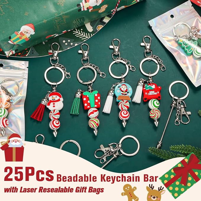 ROADPLUM 25 Pcs Beadable Keychain Bar Set, DIY Alloy Blank Beadable Items - Image 7