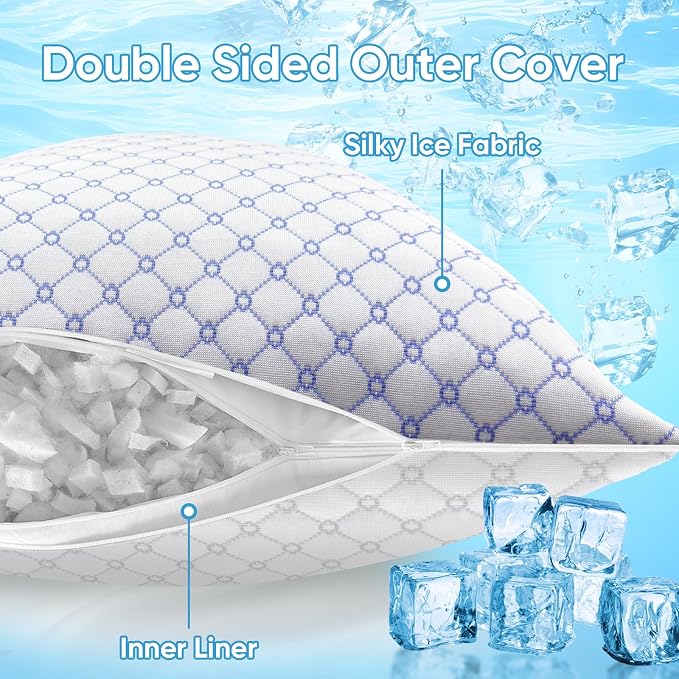 OAISZ Cooling Pillow Queen Size Set of 2, Shredded Memory Foam Bed Pillows - Image 4