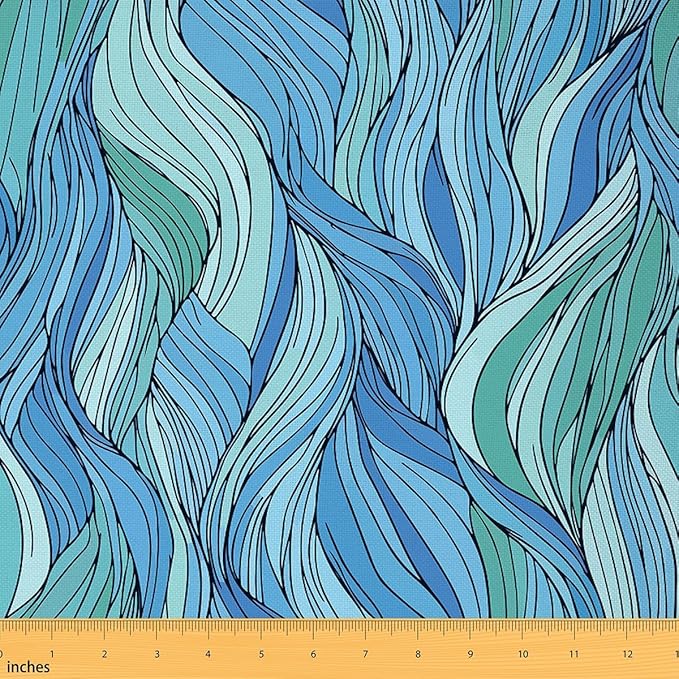 Feelyou Teal Fabric by The Yard, Abstract Art Ocean Wave Upholstery Fabric by Feelyou