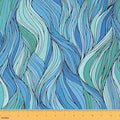 Feelyou Teal Fabric by The Yard, Abstract Art Ocean Wave Upholstery Fabric by Feelyou