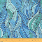 Feelyou Teal Fabric by The Yard, Abstract Art Ocean Wave Upholstery Fabric by Feelyou