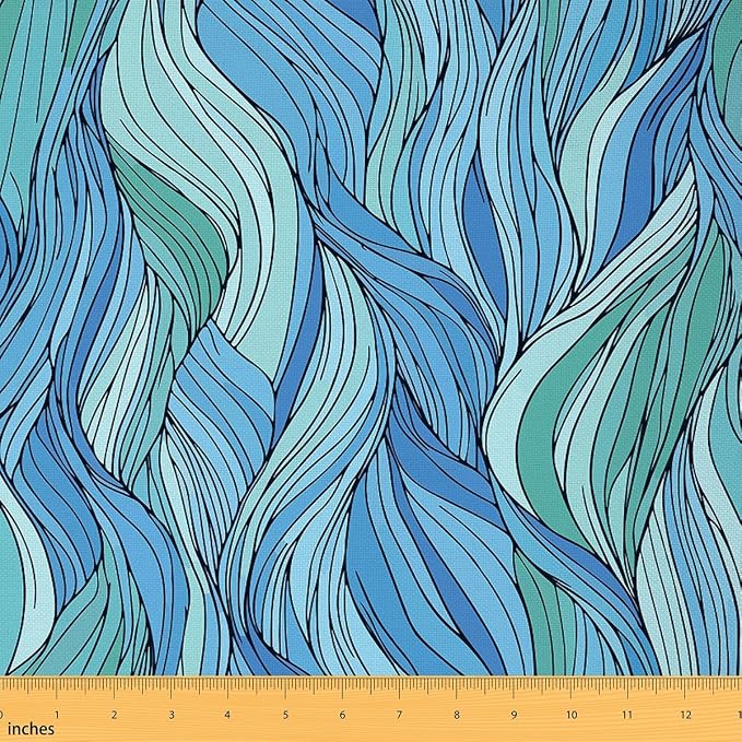 Feelyou Teal Fabric by The Yard, Abstract Art Ocean Wave Upholstery Fabric by Feelyou