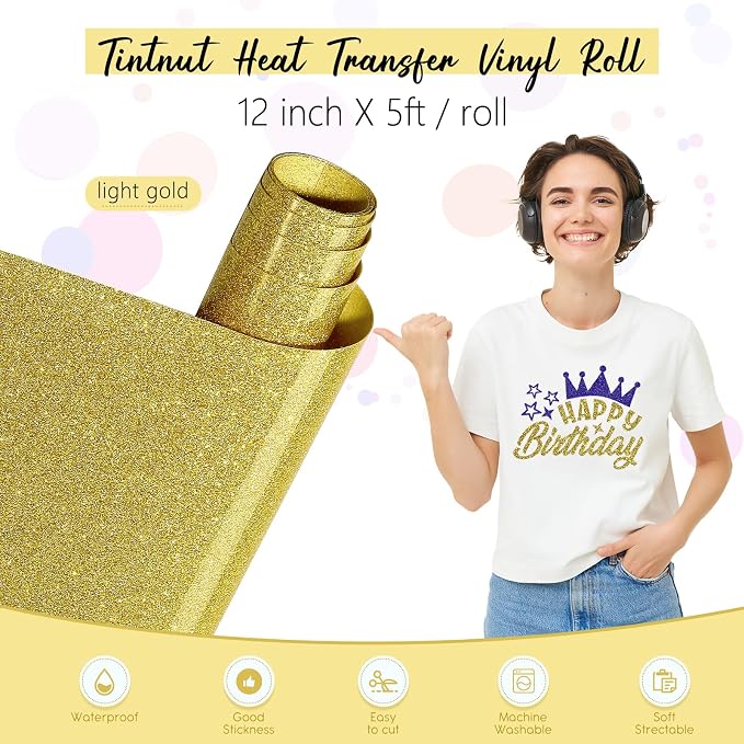Tintnut Gold Heat Transfer Vinyl Roll, easy cut & weed, stretch washable - Image 2