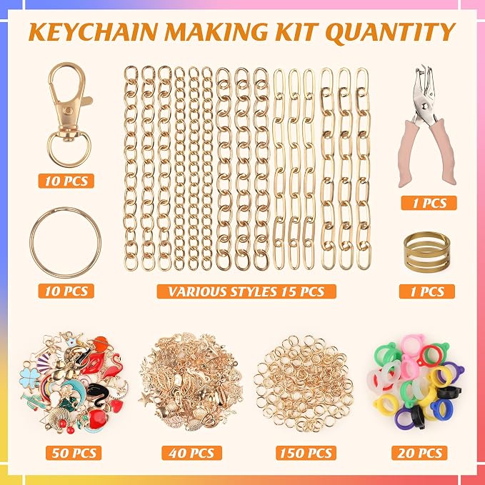 Starry 297 Pcs Keychain Making Kit, Including 10 Keychain Clips 15 Extender - Image 2