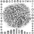 350 Pcs Silver Spacer Beads for Jewelry Making, Mixed Bulk Random Styles Metal by cridoz