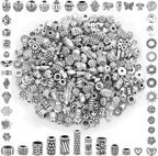 350 Pcs Silver Spacer Beads for Jewelry Making, Mixed Bulk Random Styles Metal by cridoz