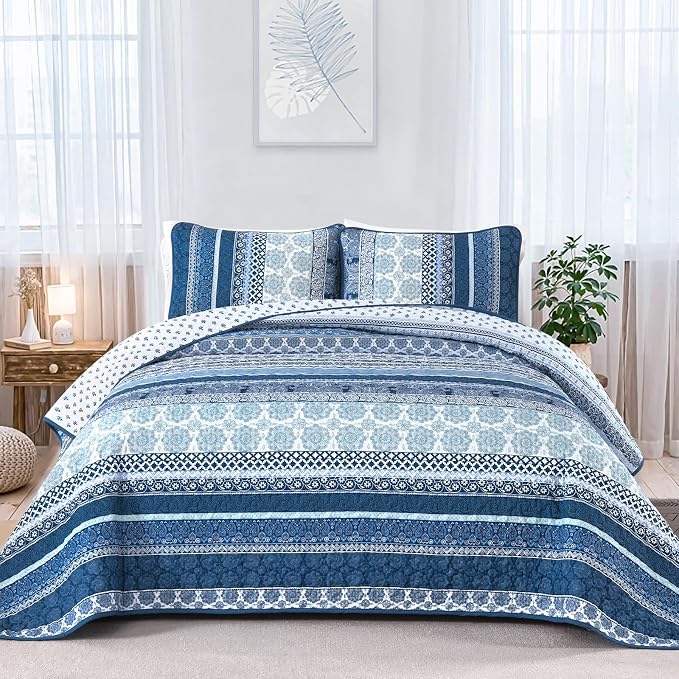 WONGS BEDDING Boho Quilt Set California King Size, Lightweight Microfiber by WONGSBEDDING