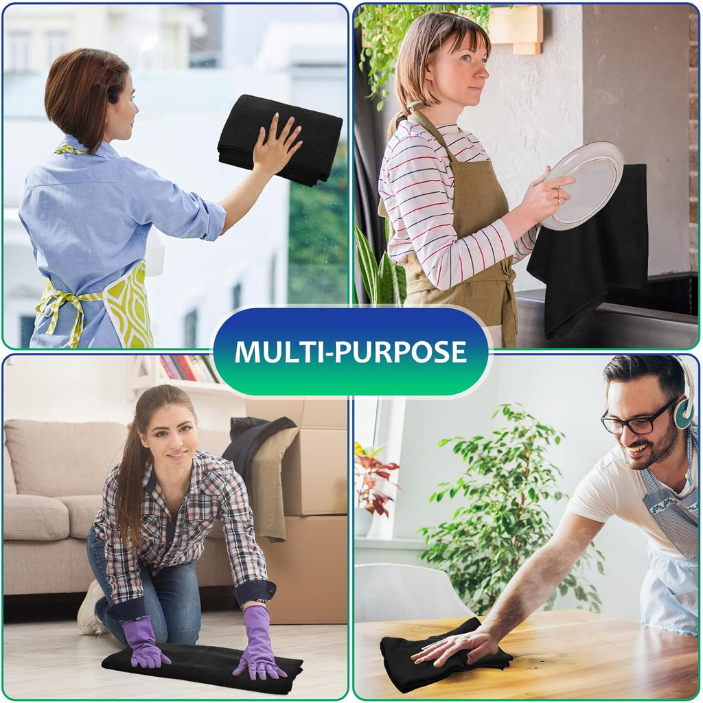 Newwiee 6 Pcs Extra Large Microfiber Cleaning Cloth 30" x 20" Washable Reusable Microfiber Towel Streak Free Lint Free Cloth for Cleaning Home Glass Office Window Bathrooms (Black)