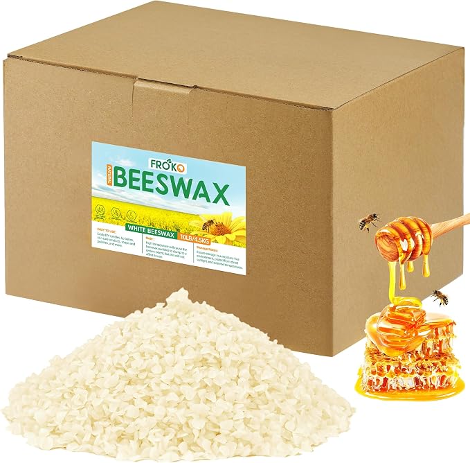 FROKO White Natural Beeswax Pellets 10LB, Organic Beeswax, Beeswax by FROKO