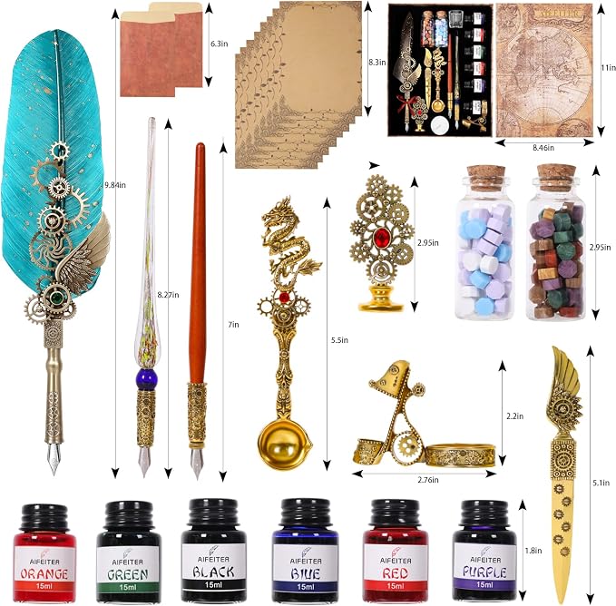 Aifeiter Quill Pen Feather Calligraphy Pen and Ink Set, Wax Seal Stamp Set - Image 7
