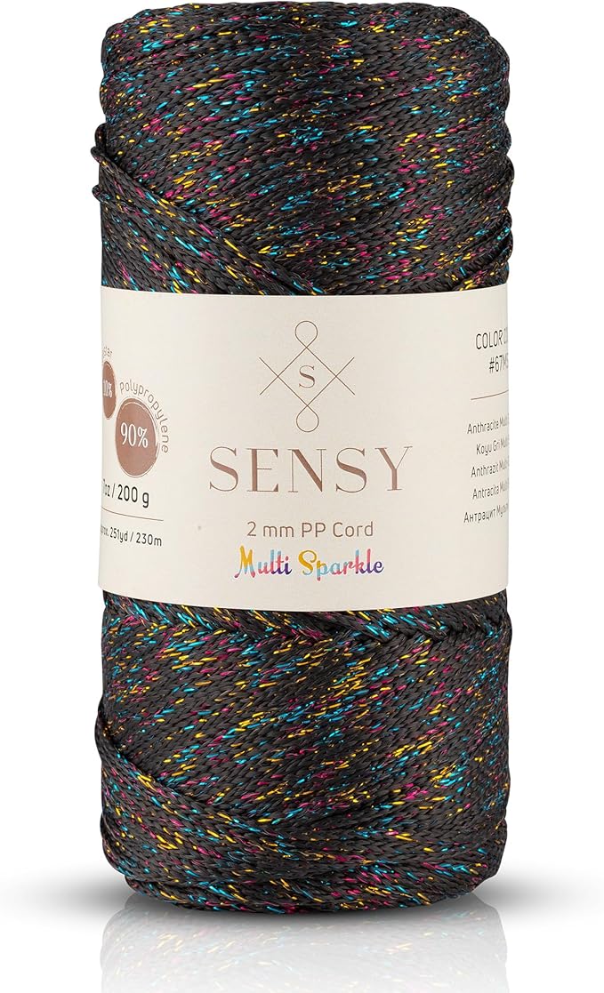 Sensy Premium 2mm 251 Yards Sparkle Polyester Rope 90% Polypropylene 10% by SSENSY