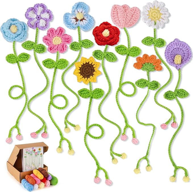 Joyclub Crochet Kit for Beginners 10 Flower Bookmarks Crochet Starter Kits by Joyclub