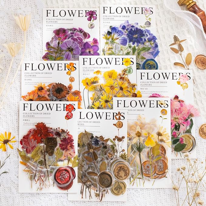 Knaid Pressed Flower Themed Stickers Set Dried Flowers Resin Stickers Decals - Image 2