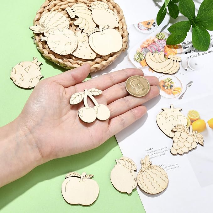 LiQunSweet 100 Pcs Mixed Styles Fruit Theme Unfinished Wood Cutout Apple - Image 4